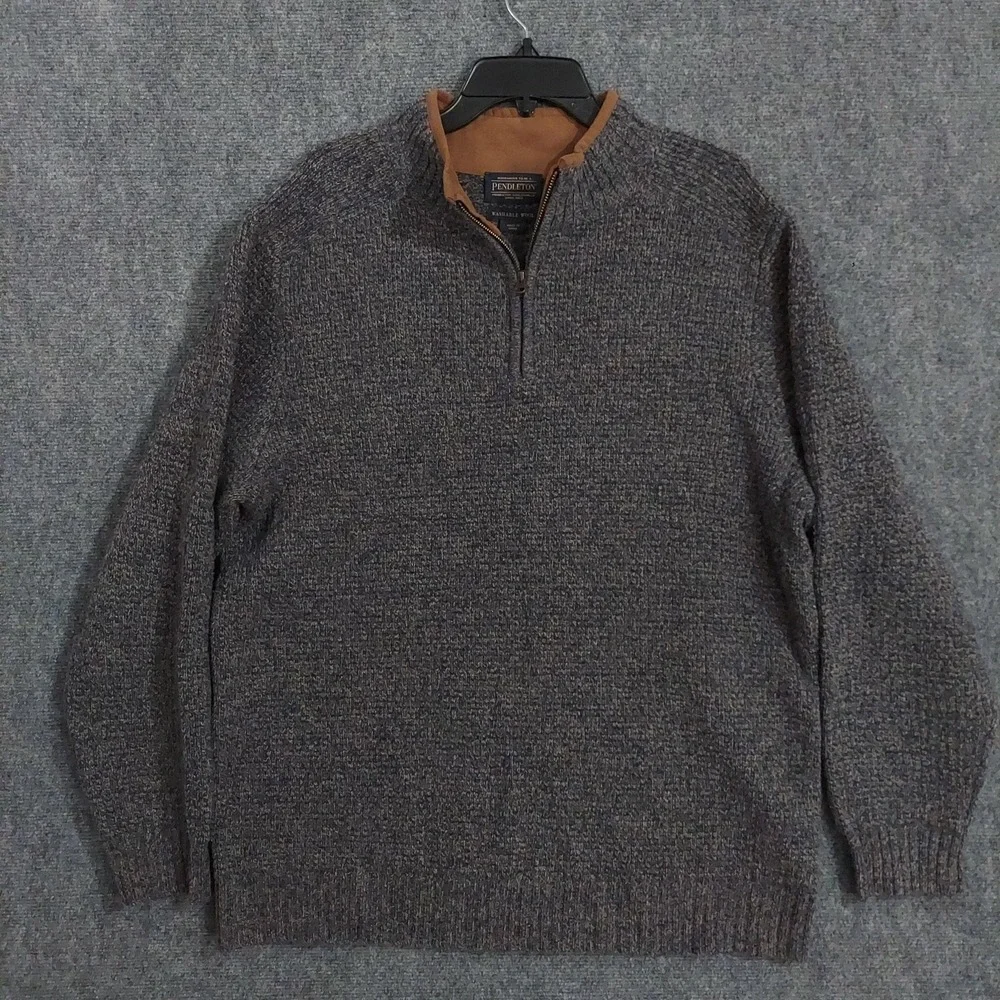 Pendleton Sweater Mens XL Gray Shetland Wool Quarter Zip Mock Neck Knit Pullover - Picture 1 of 10